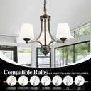 3 Light Farmhouse Chandelier with Milk White Frosted Glass Shades Black Dining Room Light Adjustable Height Ceiling Hanging Light Fixtures for Dinner Table, Kitchen Island, Entryway, Small-3 Light