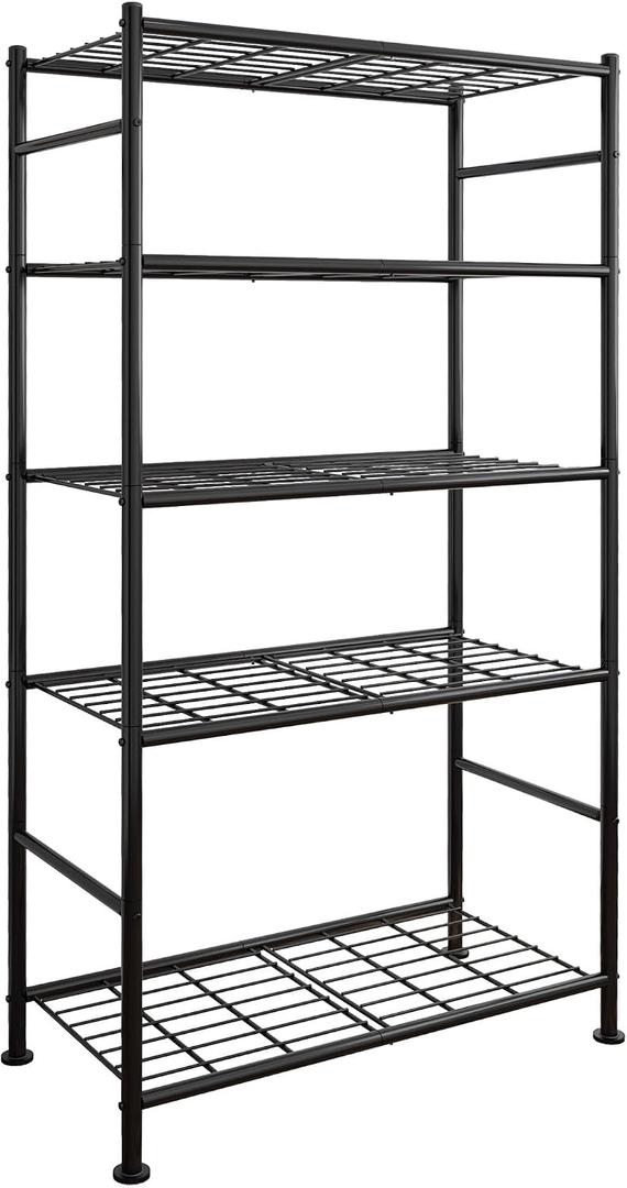 Sakugi Storage Shelves - 5 Tier Shelf Organizer, Heavy Duty Garage Shelving Unit with Leveling Feet, Stable Metal Shelves Organizer for Pantry, Kitchen and Closet, 33.0" W x 12.6" D x 72.0" H, Black, 33.0W12.6D72.0H