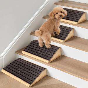 4-Pack Wooden Dog Ramp for Stairs, Anti-Slip Pet Steps for Small Dogs with Carpet Surface, Low-Angled Pet Ramps for Staircase, Steps and Stairs Assist for Injured & Aged Pets, Stairs Ramp for Dogs