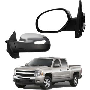 Dasbecan Driver Side Mirror Compatible with 2007-2013 Chevy Silverado, GMC Sierra Yukon Left Mirror w/Power Glass, Heated, Manual Folding, Chrome Cover Replace# GM1320340 (5pins)