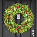 Sinmoe Valentines Wreaths for Front Door Valentines Wreath 18 Inch Artificial Eucalyptus Wreath Spring Greenery Hanging Decorations Wreath for Window Wall Party Wedding