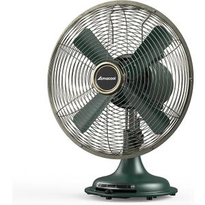 AMACOOL Oscillating Vintage Fan, All Metal Retro Table Top Fan, Adjustable Head Tilt, Quiet 3 Speeds Plug-In Desk Fan for Bedroom Home Office & Kitchen (Dark Green)