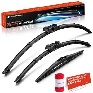 A-Premium 28"+21"+12" Windshield Wiper Blades with Wear Indicator & Towel | Compatible with Mercedes-Benz ML63 AMG, ML350, ML320, ML550, ML450, Front Rear Wipers Blade for TL2/Snap Claw Arm, Pack of 3