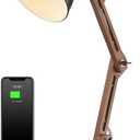 ELYONA Modern LED Desk Lamp with Upgraded Wireless Charger & USB-C Charging Port Sapele Wood Table Lamp Swing Arm Bedside Reading Task Light for Dorm Office Bedroom Living Room Bulb Included Black