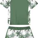 ADUKIDE Girls Rash Guard Swimsuit 2-Piece Bathing Suit UPF 50+ Summer Beach Swimwear Size 7-16T (12-13 Years, Green Coconut Tree)