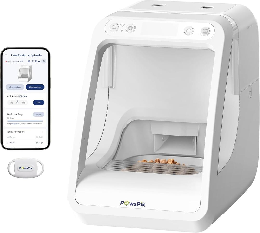 PawsPik Automatic Microchip RFID Cat Feeder,16-Cup, ISO Microchip & PawsPik RFID Tag Compatible, App Control, Portion Control