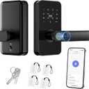 Keyless Entry Door Lock with Handle, Door Locks for Front Door, Auto Lock, WiFi Fingerprint Door Knob with App, Key, Passcode, Digital Smart Code & Front Handle Sets-Black