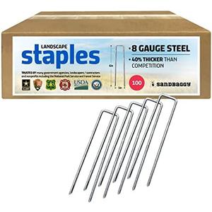 Sandbaggy 6 inch Landscape Sod Staples (8 Gauge Steel) | Great for Hard & Rocky Soil | 40% Thicker Than Standard 11 Gauge Staples | Trusted by Farmers & Contractors Across USA (100 Staples)