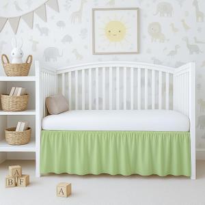 Cottington Lane Sage Crib Skirt Dust Ruffle, 100% Natural Cotton, Soft, Durable Nursery Crib Toddler Bedding Skirt for Baby Girls or Boys, Fits Standard Cribs 28" x 52" with 14" Drop