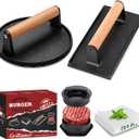 Grilliance 5pcs Smash Burger Press Kit, 3 in 1 Hamburger Press Patty Maker, Cast Iron Burger Press Round & Rectangle, 100pcs Wax Paper for Grill, Griddle, Flat top, Kitchen, Cooking