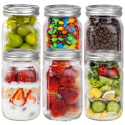WELLIFE 6 Pcs Wide Mouth Mason Jars 32 OZ,Large Mason Jars for Food Storage, Overnight Oats,Honey,Sauces,Meal Prep,Salad,Yogurt