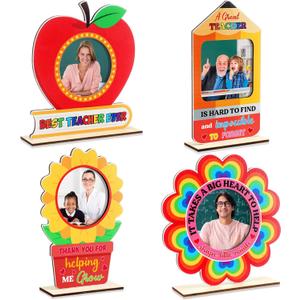 Qunclay 4 Pcs Graduation Teacher Picture Frame Teacher Appreciation Gift Wooden Teacher Appreciation Picture Frame Retirement Teachers Gift for Teachers Women Graduation Party