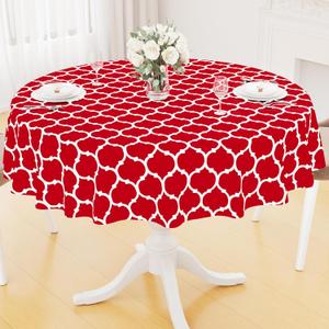 Smiry Round Plastic Table Cloth, Waterproof Vinyl Tablecloth with Flannel Backing for Round Tables, Wipeable Spillproof Tablecloths for Dining, Camping, Indoor and Outdoor (60" Round, Red)