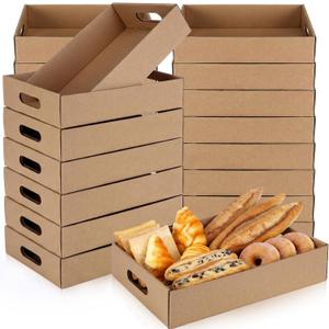 50 Pack Cardboard Trays for Food with Handles 13" x 9" x 3" Sturdy Disposable Cookie Serving Trays Bulk for Party Platters, Crafts, Fast Food, Take Out Container(Brown)
