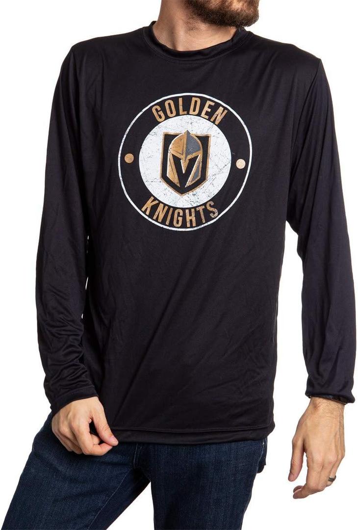 Calhoun NHL Mens Loose Fit Performance Rashguard Wicking Long Sleeve Shirt (Medium, Vegas Golden Knights)