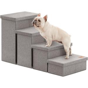 Love's cabin Dog Stairs for Small Medium or Large Dogs with Storage and Adjustable Steps, Foldable Cat Steps for Bed or Couch, 4-Step Gray Folding Ramp with Zip up to 200 lbs, Solid Grey (37.4"Dx17"Wx21.3"H)