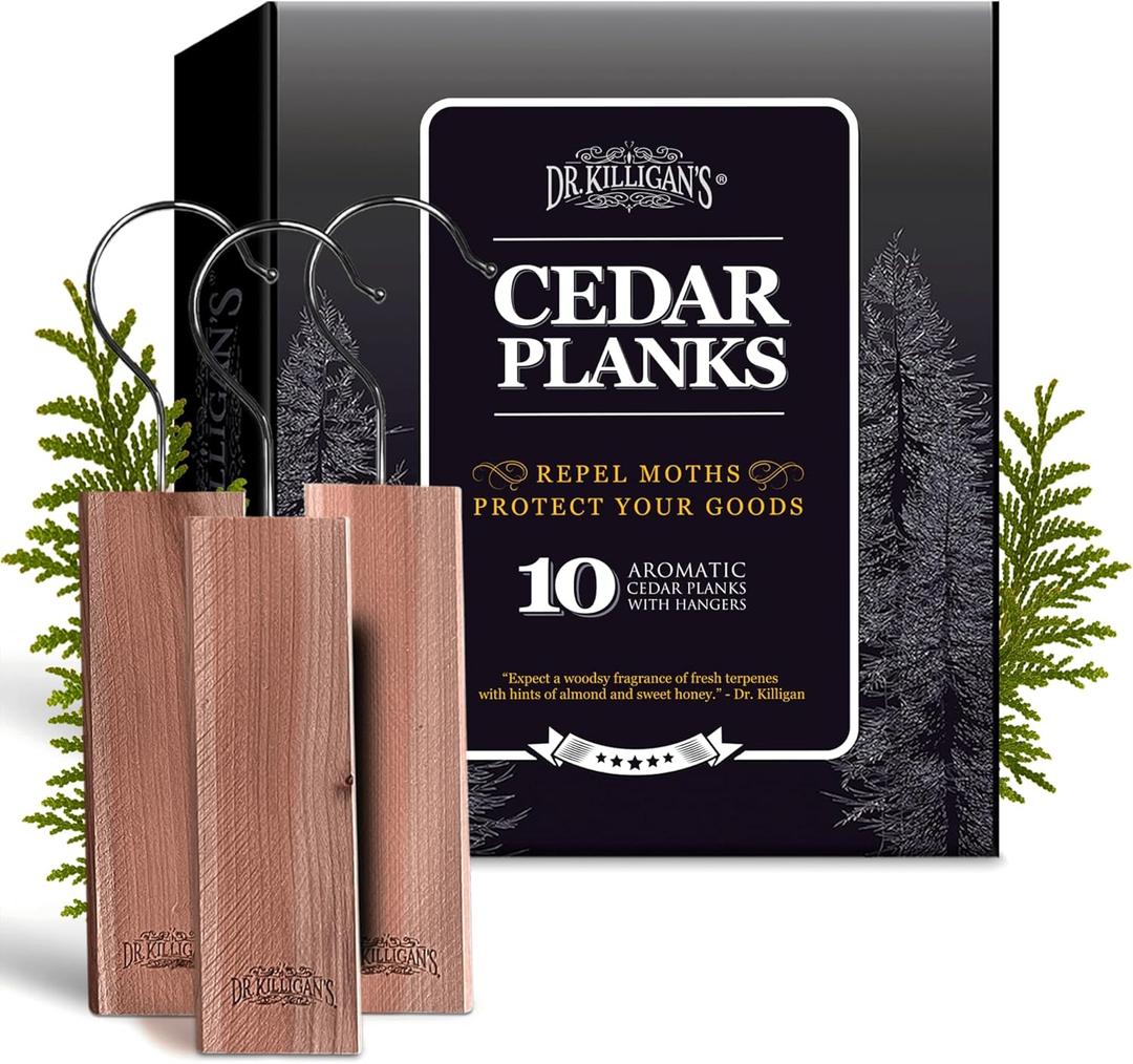 Dr. Killigan's Cedarwood Planks  Cedar Blocks for Clothes Storage, Great Alternative to Moth Balls for Closet, Drawer Deodorizer, Sustainably Harvested in USA (10Pack)