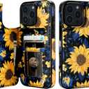 HAOPINSH for iPhone 16 Pro Max Wallet Case with Card Holder, Blooming Sunflowers Back Flip Folio PU Leather Kickstand Card Slots Case for Women Girls, Double Magnetic Clasp Shockproof Cover 6.9"