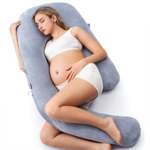 Momcozy Pregnancy Pillow for Sleeping, Dreamlign U Pro Maternity Pillow with Adjustable Leg Pillow, Removable Cover  Support for Back, Hip, Belly, Legs for Pregnant Women, 5072 Inch Full Body Pillow