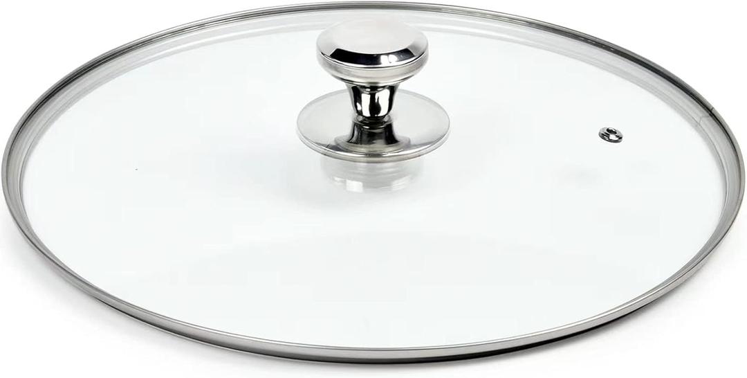 13 In Glass Lid for Frying Pan, Tempered Replacement Cover Compatible with All 13 inches Cookware for Skillets, Round Cast Iron, Cast Aluminium, Stainless Steel Pans &Pots (Silvery / Round)