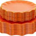 Rubtlamp 60Pcs Orange Plastic Plates - Orange Scalloped Plates with Gold Trim - 30 Dinner & 30 Dessert Platos, Heavy-duty Gold Plates for Party (30 Guests)