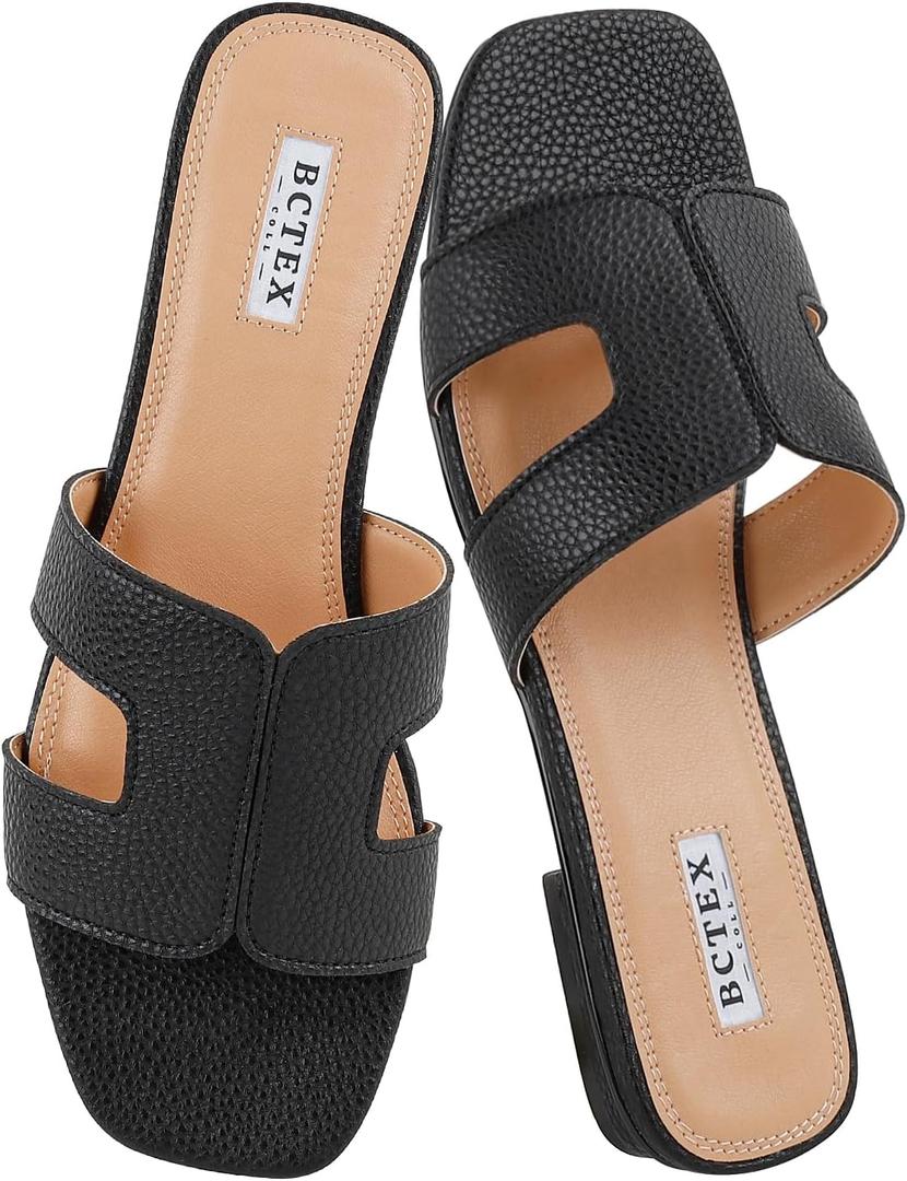 BCTEX COLL Women's Flat Sandals Comfortable Summer Open Toe Slip On Dressy Slide Sandals (8, Black)