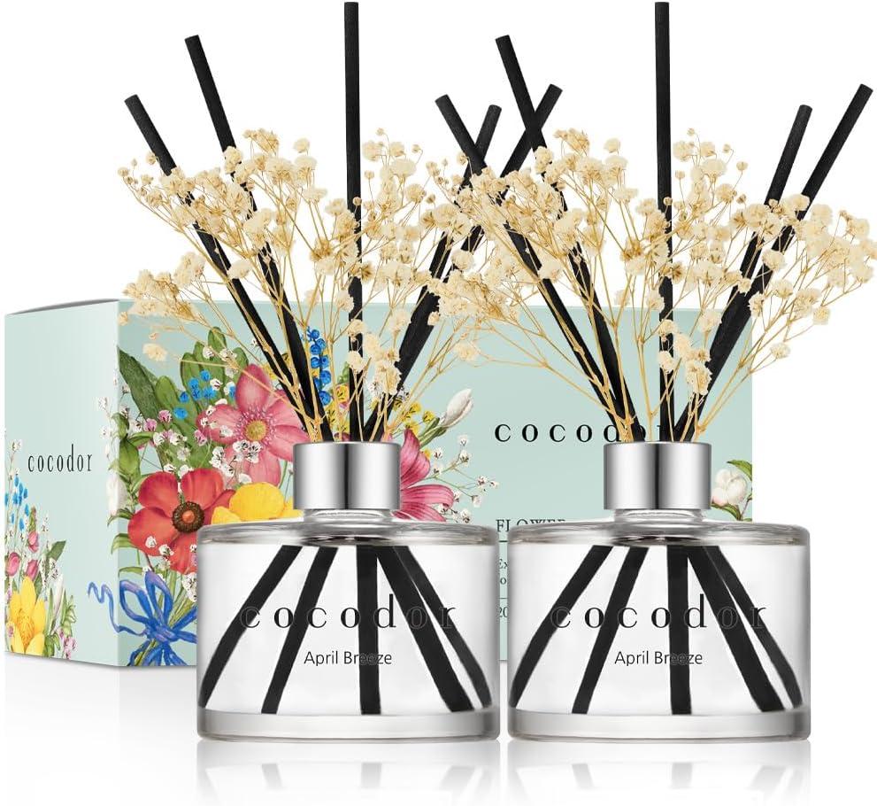 COCODOR Preserved Real Flower Reed Diffuser/April Breeze / 6.7oz(200ml) / 2 Pack/Reed Diffuser Set, Oil Diffuser & Reed Diffuser Sticks, Home Decor & Office Decor, Fragrance and Gifts (Real Flower/6.7Ounce/2Pack)