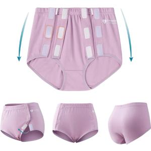 Post Surgery Tearaway Underwear for Women, Reusable Stick-On Briefs, Incontinence & Elderly Care, Hip Knee Surgery, Breathable CottonPurple 2XL