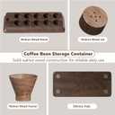 Single Dose Coffee Bean Storage Tubes Coffee Storage Container with One-Way Exhaust Valve,Coffee Bean Cellar 10 Pcs Dosing Glass Vials (2 Oz) Walnut Wood Stand Funnel And Lids