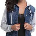 MISS MOLY Women's Layered Drawstring Casual Hoodie Denim Jackets Jean Jacket Coat w Pockets Size M