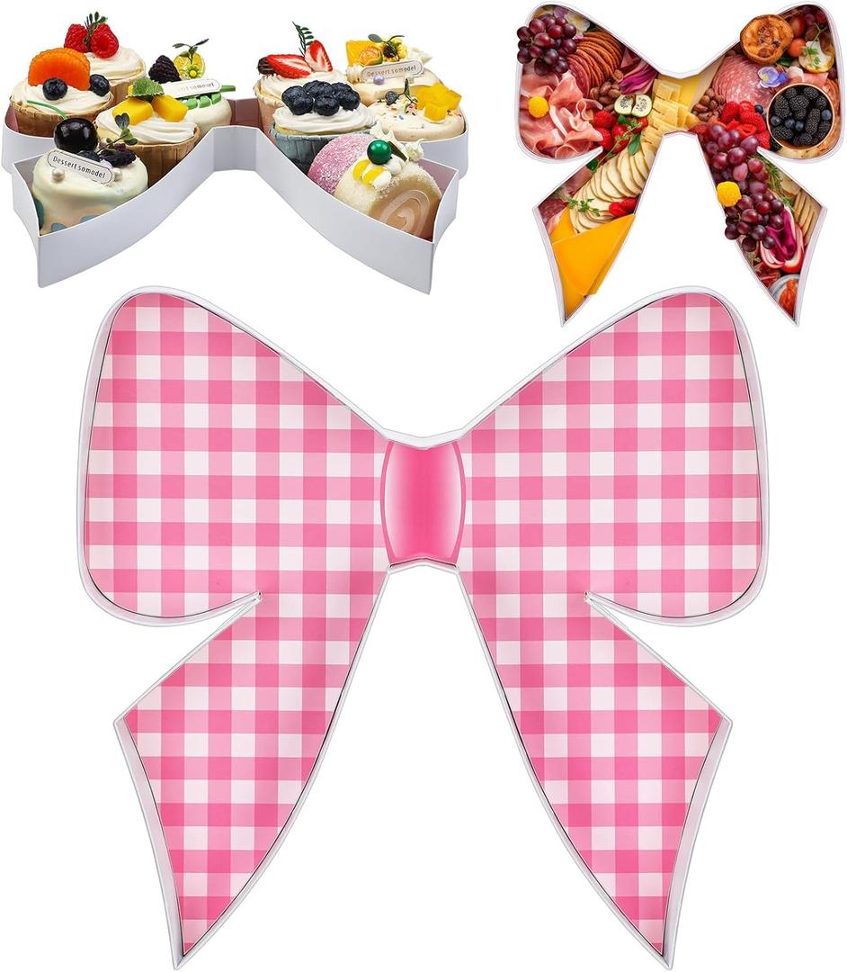 Mimorou 1 Pcs Pink Bow Party Decorations Disposable Bowtie Charcuterie Board for Baby Shower Baby Birthday Food Bow Tray Girl Coquette Serving Charcuterie Letter Fillable Plate for Wedding Supplies