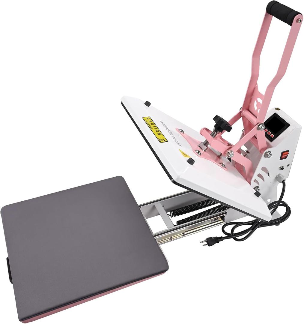 BetterSub Heat Press 15x15 inch Digital Heat Press Machine, Slide Out Industrial Quality T-Shirt Heat Transfer Machine Pink