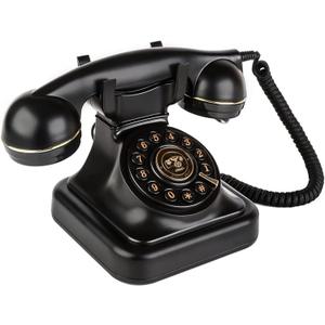 Sangyn Retro Landline Telephone Classic Rotary Design Old Fashioned Corded Desk Phone for Home and Office (Button Dial, Black)