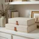 Decorative Photo Storage Boxes with Lids - Set of 2 Beautiful Linen Organizers Are Perfect to Safely Store Your Pictures, Documents, Scrapbooking Supplies, Keepsakes and Other Memories in Style