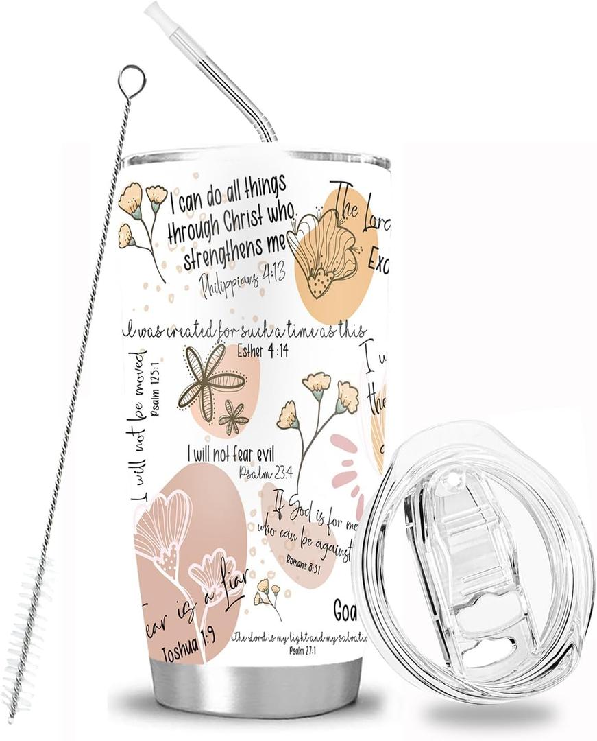 Christian Gifts for Women, Christian Bible Verse Affirmations Tumbler 20 oz, Stainless Steel Vacuum Insulated Coffee Mug with Lid and Straw Double Wall Travel Cup for Hot and Cold Drinks (Orange)