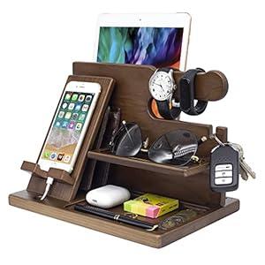 Gift for Men Nightstand Organizer with Headphone Stand & Rotating Phone Stand, Stylish Headphone Holder to Keep Desk Accessories for Men Organized, Unique Dad Birthday Gift, Gifts for Boyfriend