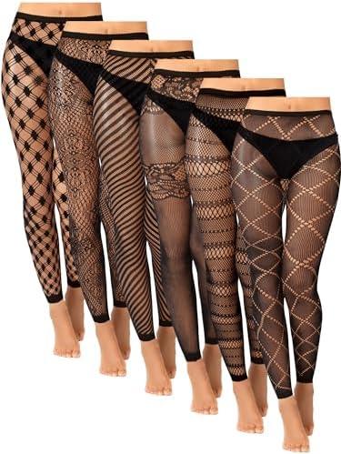 Newcotte 6 Pair Fishnet Stockings for Women Black Footless Thigh High Stockings Plus Size Lace Mesh Thigh High Tights