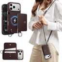 MAGEASY Compatible with iPhone 17 Pro Max 6.9" Wallet Case with Crossbody Strap - Compatible with MagSafe Detachable Coin Purse & Card Slot, Leather Lanyard, 16ft Drop Protection | Pouch M (Burgundy)