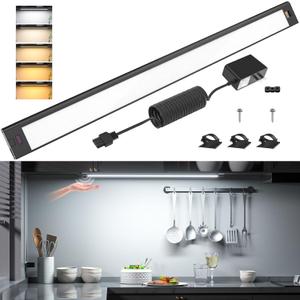 WOBANE LED Under Cabinet Lighting, 24 inch Black Cabinet Light, Hand Wave Activated, Warm White to White Color Tunable,Touchless Dimmable Panel for Kitchen,Counter,Shelf,Under Desk Lighting 1200LM (24inch Black)