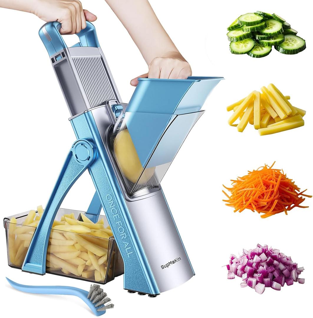 SupMaKin Upgrade Safe Mandoline Slicer Plus, Vegetable Chopper, Potato Slicer, Food Slicer Onion Chopper, Fry Cutter, Veggie Salad Dicer Kitchen Chopping Artifact Gifts (Blue)