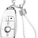 for Mercedes Key Fob Cover with Diamond Keychain,Fit for Benz A-Class C-Class G-Class 2017-2020 E-Class S-Class 3 4 Button Smart Remote