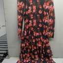 ZESICA Women's Spring Floral Wedding Guest Bodycon Dresses 2026 Long Sleeve Crewneck Mesh Ruffle Mermaid Party Maxi Dress Floral Black, Medium