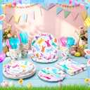 Honeydak 210 Pcs Easter Plates and Napkins Serve 30 Pastel Colorful Bunny 7" and 9" Rabbit Plates Napkins and Forks Tableware for Spring Holiday Easter Party Table Decor Supplies