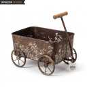 Vintage Flower Cart with Wooden Handles Metal Wagon Planter Brown Outdoor Plants, Garden Planter with Wagon Wheels, Decorative Wheelbarrow, Plant Cart, The garden planters size: 9.06"D x 12.8"W x 7.28"H