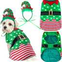Abbylike Christmas Dog Elf Costume Outfit & Headband with LED Light Cat Costume Clothes for Small Medium Large Dogs(Small)