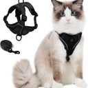 Cat Harness and Leash Set: Upgraded Escape Proof Vest with Lead for Large Cat Small Dog Puppy Walking, Soft Jacket Reflective Strips, Black (L)
