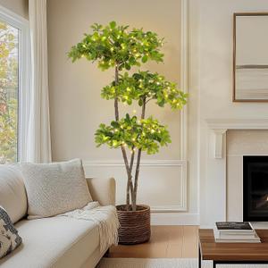 GarveeHome Artificial Plants Indoor, 6FT Fake Black Olive Tree with 100 LED Lights Tall Fake Plants in Plastic Nursery Pot Fake Tree Artificial Trees for Home Decor Office Living Room