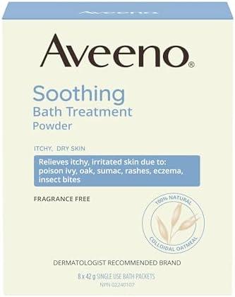 Aveeno Fragrance-Free Soothing Bath Treatment & Soak for Soothing Relief, 100% Natural Colloidal Oatmeal, Relieves Itchy, Irritated Skin Due to Eczema, FSA/HSA, 8 Single-Use Bath Packets
