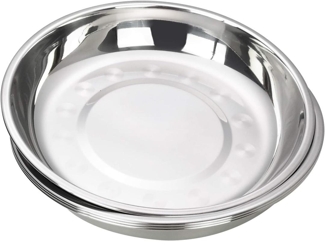 4-Piece Dinner Plates, Stainless Steel Metal Prep Plates