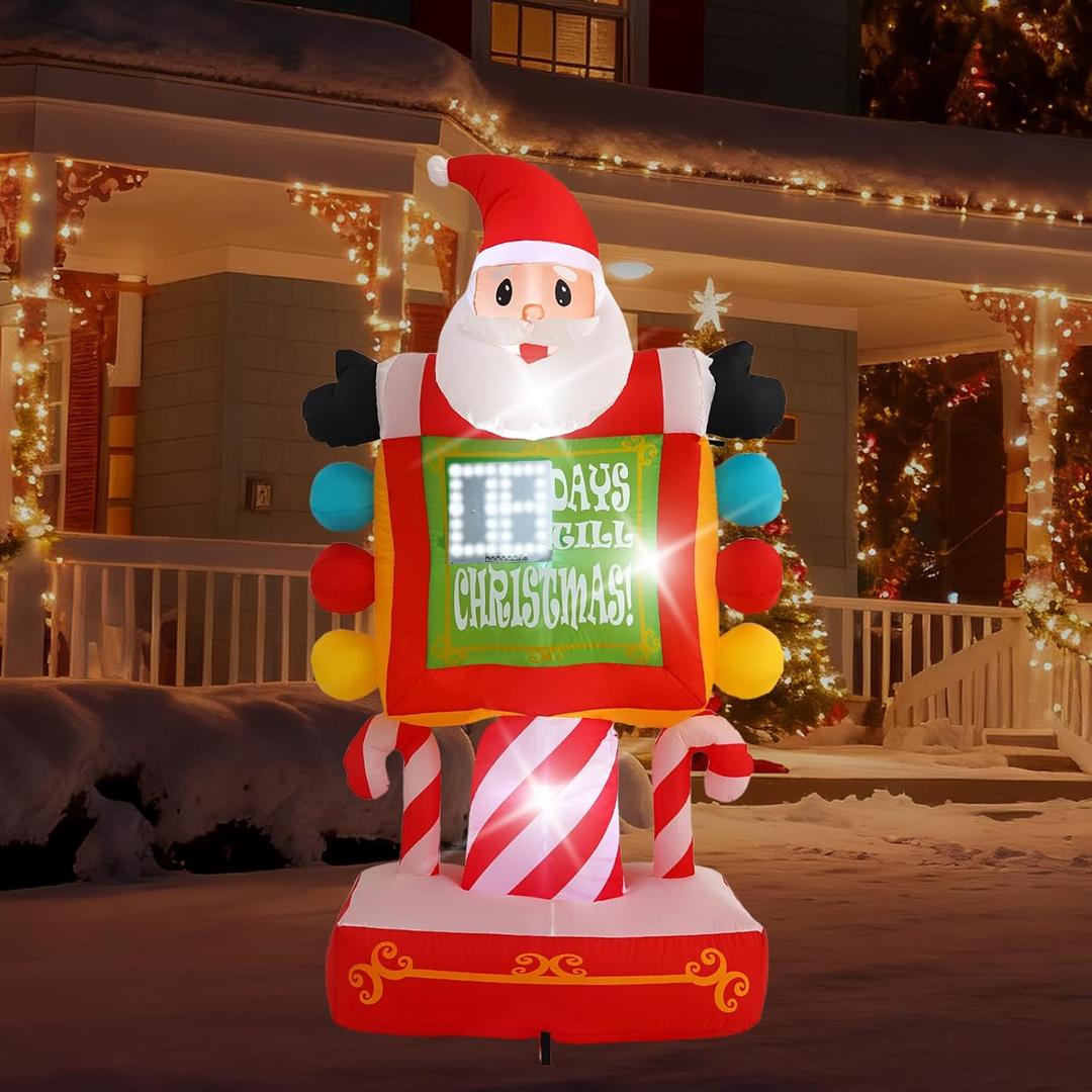 HZGDEJTG 7FT Santa Claus Countdown Sign with Built-in LED Lights, Suitable for Christmas Lawns, Gardens, and Courtyards Outdoor Inflatable Decorations